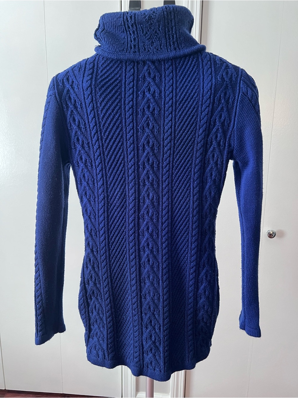Classic Cable-Knit Turtleneck Sweater Dress - Blue - Picture 2 of 3